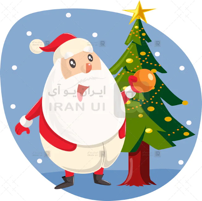 دانلود وکتور بابانوئل و تزئین درخت کاج کریسمس